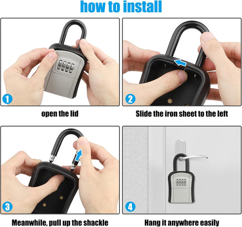 Key Lock Box, Portable Lockbox for House Key, 4 Digit Combination Key Safe Storage, Waterproof Wall Mounted