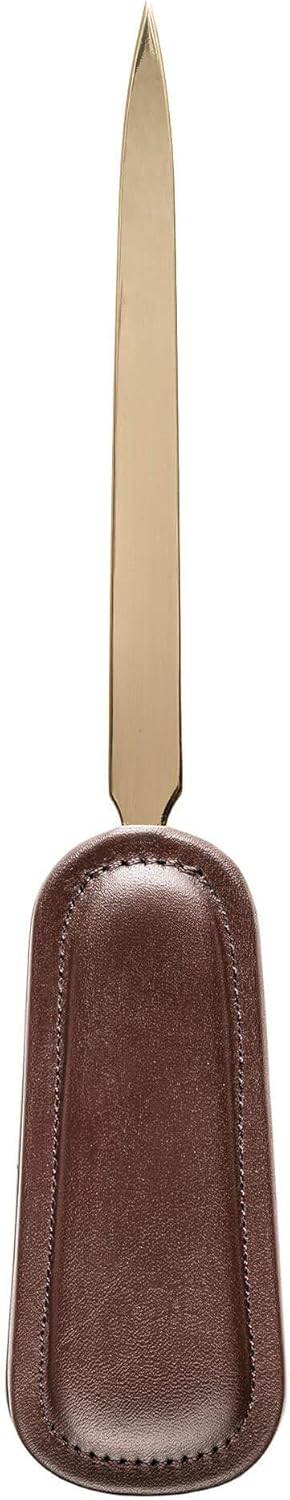Dacasso Chocolate Brown Leather Letter Opener with Gold Blade
