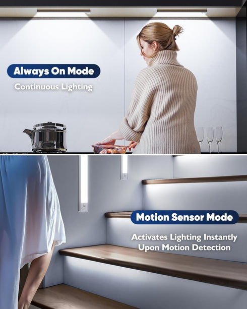 10 Inch 2200mAh Closet 6500K Dimmable Counter 3 Packs Under Cabinet Lighting, LED Battery Operated Rechargeable Motion