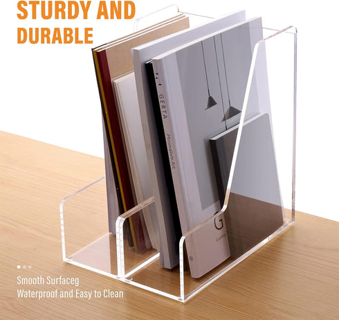 SANRUI Clear Magazine File Holder - Vertical File Folder Holder, Acrylic Desk Organizer for File Storage, 2-Pack