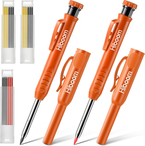 Hiboom 2 Pack Carpenter Pencils, Long Nose Mechanical Pencil Marker, 18 Refills, Scribe Tool