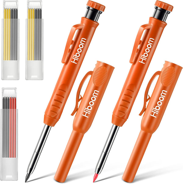 Hiboom 2 Pack Carpenter Pencils, Long Nose Mechanical Pencil Marker, 18 Refills, Scribe Tool