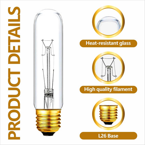 MMBGJKG 25 T10 Bulb, T10 Bulb,Vintage Bulb,Showcase lamp,Dimmable Bulb (4PC) Watt Clear Tubular Incandescent Light