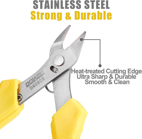 DOWELL Flush Cutter Micro Wire Cutters 5 Inch Stainless Steel Precision Side Cutting Pliers for Soft Wires