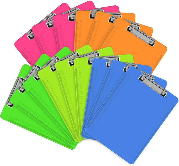 HERKKA 15 Pack Plastic Clipboards, Assorted Color Plastic Clipboards, Low Profile Clip Standard A4 Letter Size