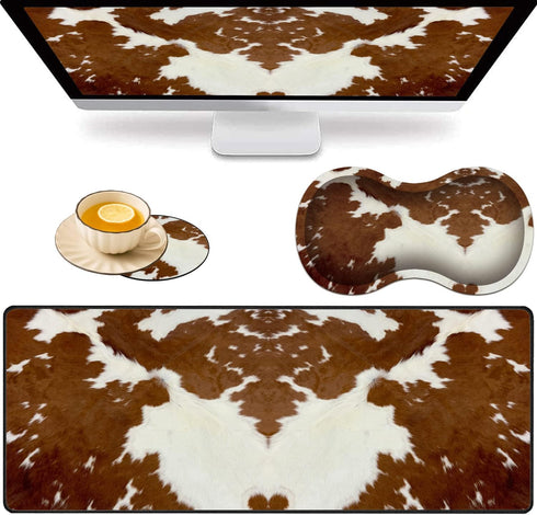 VSOJSOJKE Large Game Mouse Pad + Wrist Support Pad + Coffee Coaster, Brown