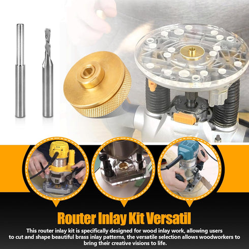 Ahuliao 71333 Set 1/4 1/8" 1/4 Inlay Router Bit Bushing for Templates High RPM Routing, Includes Carbide Spiral Bit +
