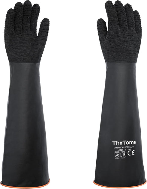 ThxToms Heavy Duty Rubber Gloves, Versatile Latex Chemical Resistant with Anti-Slip Design, 22" 1 Pair