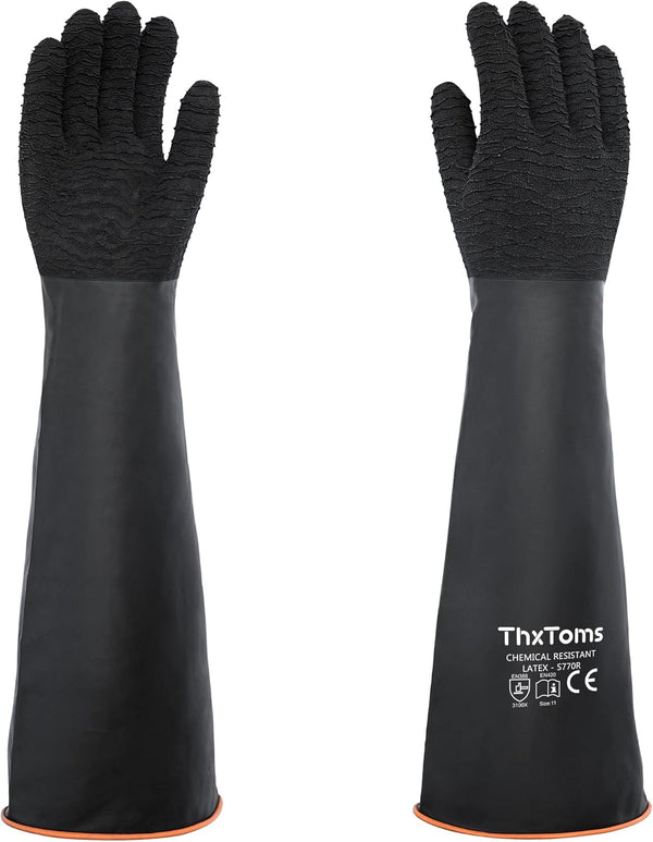 ThxToms Heavy Duty Rubber Gloves, Versatile Latex Chemical Resistant with Anti-Slip Design, 22" 1 Pair
