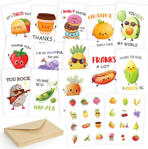 Hedeey Funny Thank You Cards with Envelopes and Stickers, 24 Pcs Cute Pun