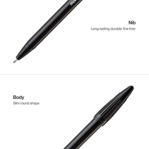 MONAMI Plus Pen 3000 Felt Tip Pens, Fine Point (0.4mm), Black, 12-Count for Writing/Journaling