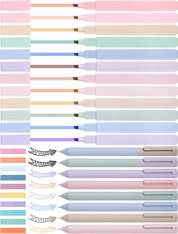 NiArt Morandi Colors Bible Note-Taking Kit, 12 Highlighters + 8 Gel Pens + 200 Sticky Notes in Clear Box