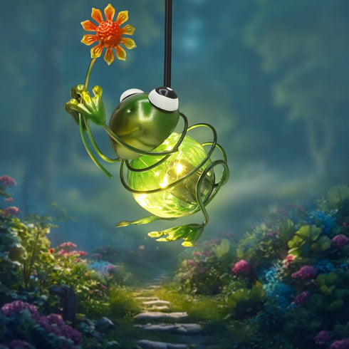 Yamodoor Frog Solar Outdoor Hanging Lantern Creative Small Sculpture Lights Durable Waterproof Lamp