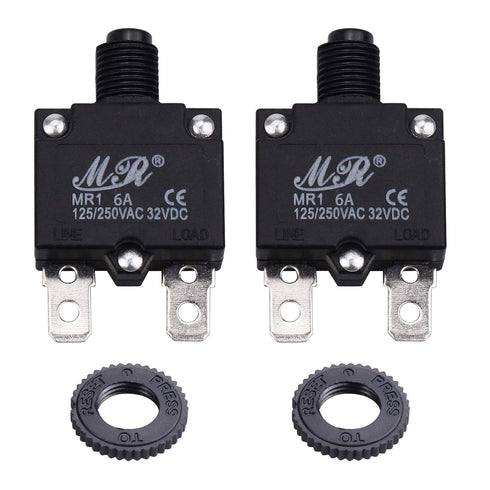 6 Amps Thermal Circuit Breakers, 125/250V AC 32V DC Push Button Manual Reset Overload Protector Circuit Breaker Switch 6A 5 Pack
