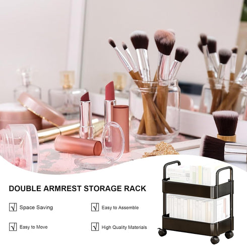 Generic 2-Tier Utility Cart - Mobile Kitchen Slide Out Organizer On Wheels, Storage Handcart, Rolling Utility Trolley |