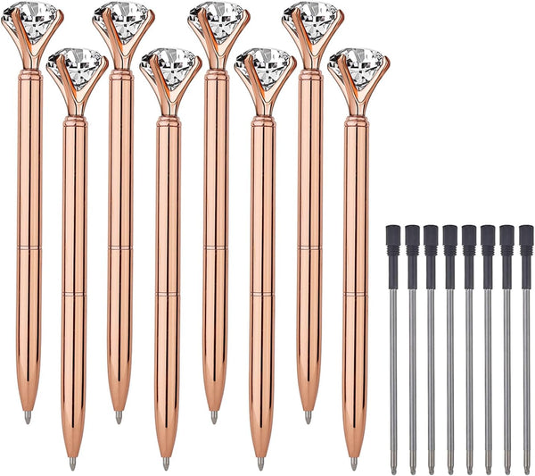 Bling Crystal Diamond Pen, Metal Ballpoint Pens for Office School, Pack of 3, 4, 5, 8, 12 (8 Rose Gold)