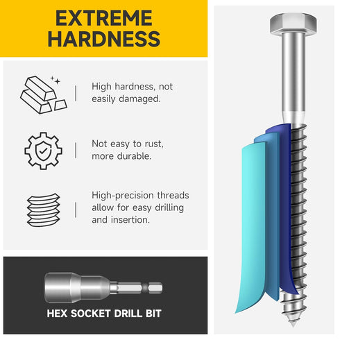 (12Sets) 5/16" x 2" Heavy Duty Hex Head Lag Bolts with Washers, 304 Stainless Steel Wood Screws, Partial Thread Bright