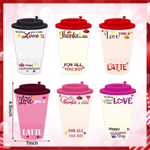 Zhehao 6 Set Valentine's Day Teacher Gift Crochet Coffee Cup Sleeve with Thanks A Latte Coffee Card Galentine's Day