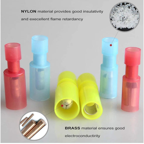 100 Pcs Bullet Connectors, Quick Connect & Disconnect Electric Terminals, 22-16 AWG, Nylon Fully Insulated Female &