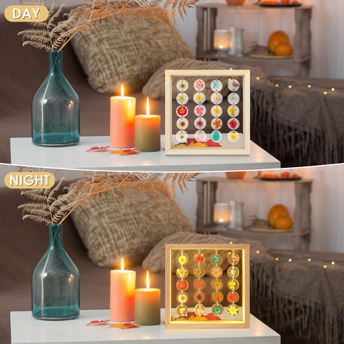TAEYONK 3 Dimmable Handmade Dried Flower LED Cute lamp, Way Cute Pressed Flower Bedside Lamp with Wooden Frame