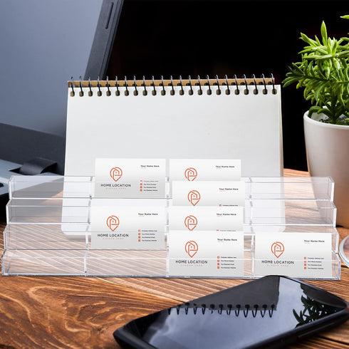 Hoteam Acrylic Business Card Holder: 16 Slot 4 Tier Large Business Card Organizer, Clear Plastic Stand for Home