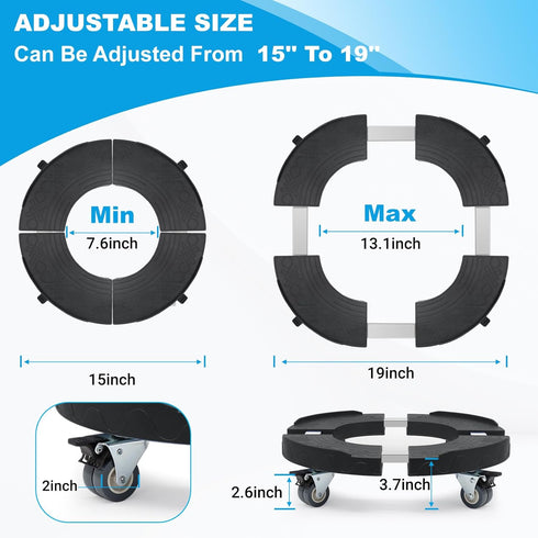 15-19 Inch 440 LBS Trash Can Dolly Wheels, Adjustable Round Roller with Locking Wheels Heavy Duty Drum Cart Multi