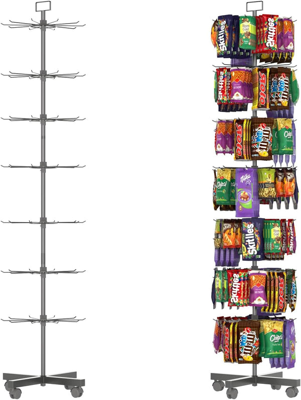 Retail Display Racks 7 Tier Spinning Display Stand, Movable Shop Spinner Rack