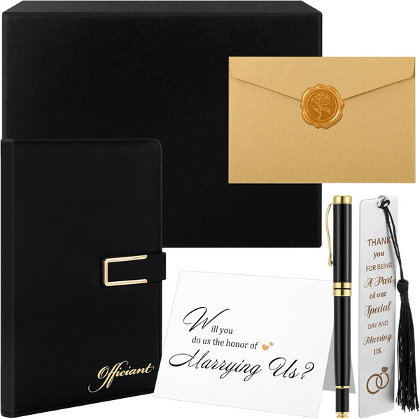 Weekgrat 7 Pcs Officiant Gift Set Includes Leather Hardcover Proposal Officiant Book Black
