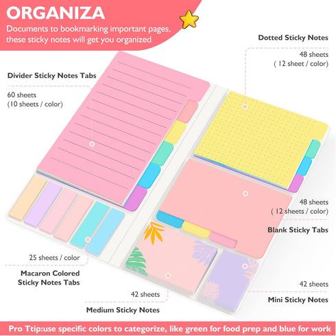 Sticky Notes Set, Post Self-Stick Notes Pads for Journaling, Office Supplies, College Essentials for High School