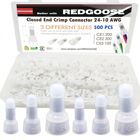 500PCS Closed End Crimp Connector - 26-12 AWG Nylon Wire Connectors Crimp Cap Wire Terminals Assortment