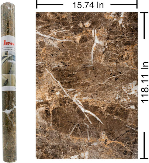 JSEVEM Brown Marble Wallpaper 15.74" 118" - Peel and Stick Vinyl Granite Contact Paper for Kitchen Countertop