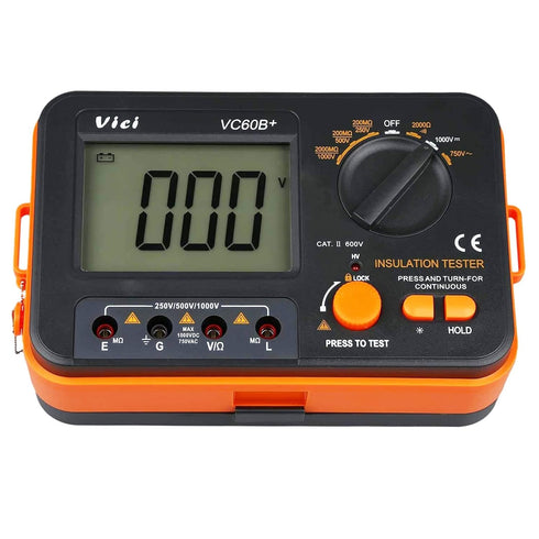 Digital Insulation Resistance Tester VICI VC60B+, Megohm Meter, Double Alarm, Backlight LCD Display, Data Hold