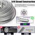 1/4 25ft 6400lbs 7X19 Stainless Steel Cable, Wire Rope with Wire Rope Clamps and Thimble, Breaking Strength, Strands