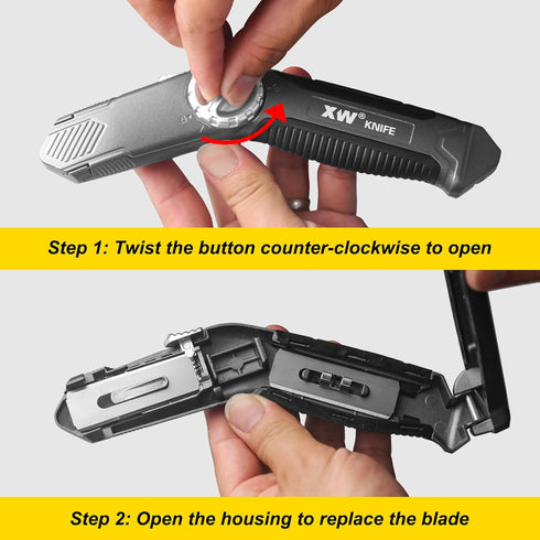 XW Retractable Carpet Knife, Heavy Duty Zinc Alloy with Twist-lock Design, Extra 5 Blades Included