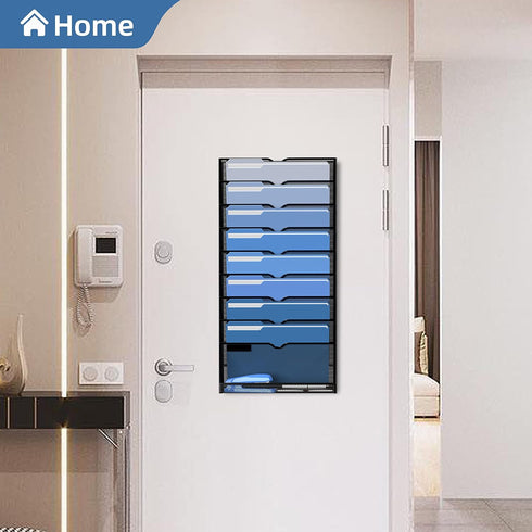 DALTACK Wall File Holder, 10 Tier Hanging Organizer for Papers, Mails, Folders, Clipboard, Magazine Organization, Mesh