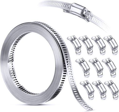 Hose Clamp Fasteners Only - 304 Stainless Steel Screw Worm Clamp Fasteners for DIY Adjustable Hose Clamp Kit