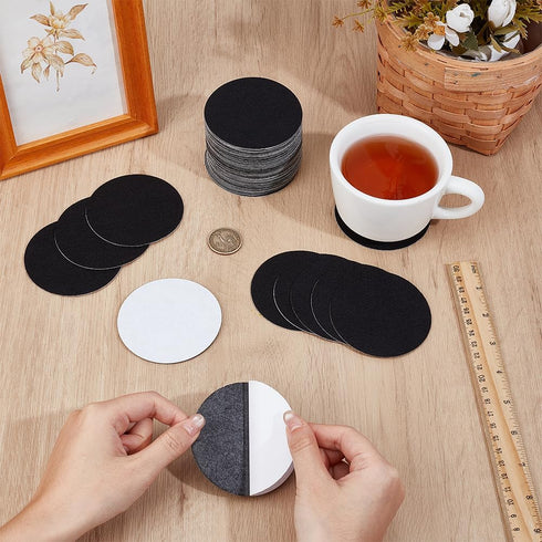 60pcs 3 inch PH PandaHall Black Lamp Base Felt Adhesive Non-Slip Fiber Circles Round Coaster Protectors for Furniture