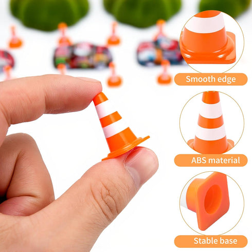 TAHULIK 70Pcs 1" Mini Traffic Cones, Orange Miniature Traffic Signs, Tiny Roadblock Construction Signs, Plastic