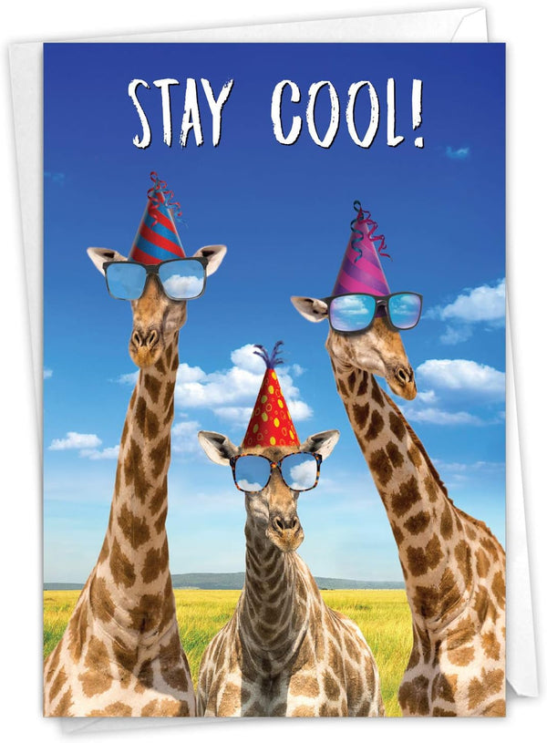 NobleWorks Adorable Birthday Card, Funny Giraffe Animal Humor, Bday Notecard with Envelope, C6335BDG