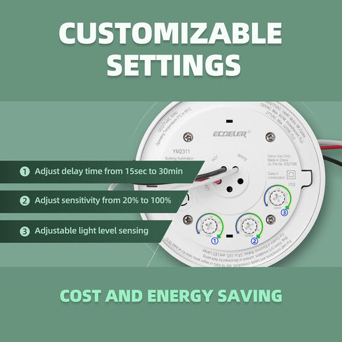 ECOELER 360 PIR Ceiling Sensor Switch, Hard-Wired Occupancy Motion Sensor with Slim Design, Degree Field of View High