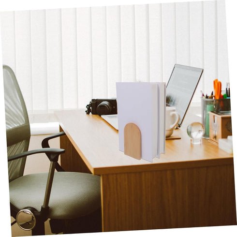 Ipetboom Simple Wooden Bookends Thick Beech Wood Book Organizer for Desk Shelf Neat Minimalist Design Bookshelf