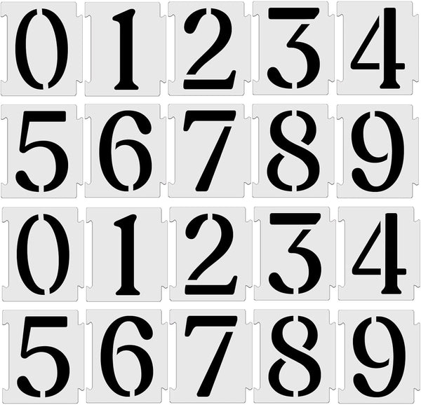 3 Inch Curb Stencil Kit 0-9, 20Pcs Reusable 14 Mil Mylar Plastic Numbers for Painting on Road, Wall, Wood, Mailbox
