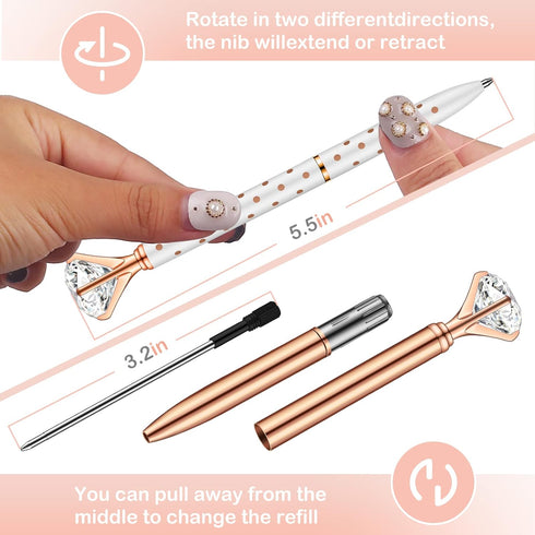 PASISIBICK 20 Pieces Diamond Pens - Cute Ballpoint Crystal Diamond Pens for Women Wedding Decor with 20 Refills (20