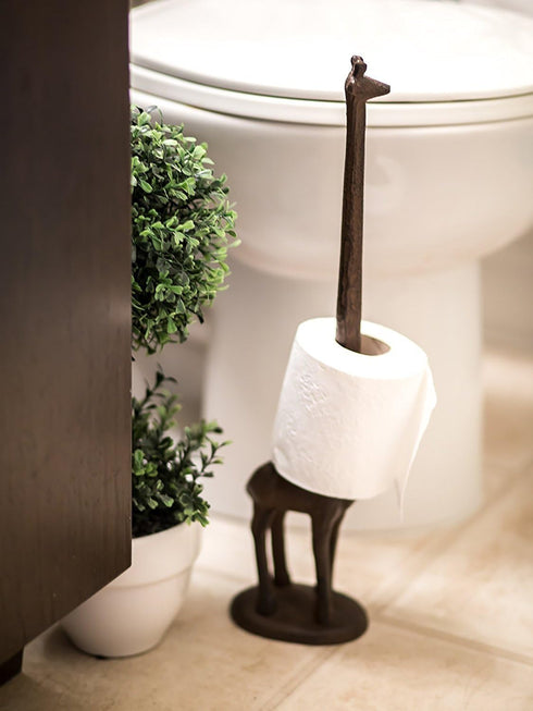 Rustic Brown Cast Iron Giraffe Paper Towel & Toilet Tissue Holder