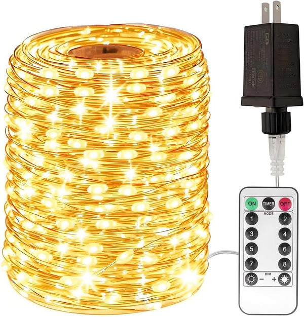 Plug in Fairy Lights 100FT 300 LED Waterproof Silver Wire LED Twinkle