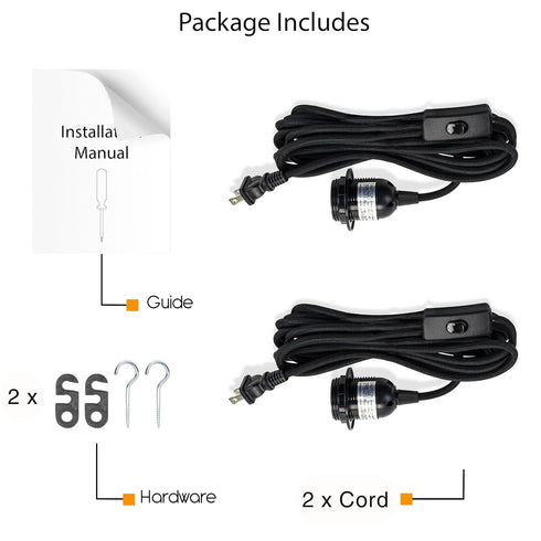 15 E-26/ E-27 Bulb 2 Set 2 Rustic State Fabric Cord with Toggle Switch for Hanging Pendant Lamp Fixture - Feet Braided