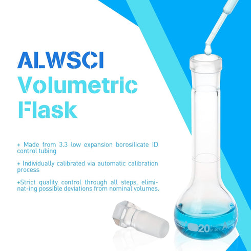ALWSCI 20 ML Volumetric Measuring Flask Set, 2 PCS, Amber Glass Stopper, Graduated ASTM Class A Borosilicate Glass