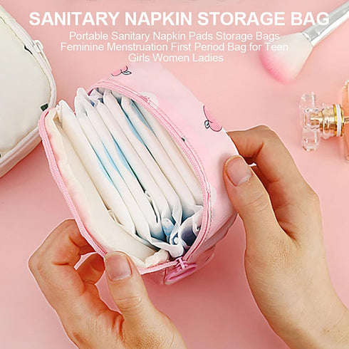 Gouccpu 2 Pack Sanitary Napkin Storage Bag, Cute Period Bag for Women Girls,Portable Menstrual Cup Pouch, Feminine Care