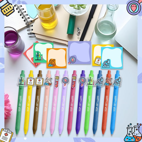 Jiytivity 24 Set 12 12 Pcs Laboratory Week Appreciation Gift Include Ballpoint Pens Sticky Notes for National Medical