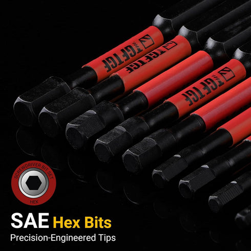 Set, 12PCS, 2-inch S2 1/4" Set, Set, Impact Hex Head Allen Wrench Drill Bit (SAE), Premium Steel Hex-Shank Hex Bit CNC